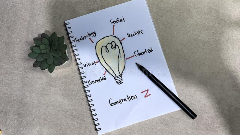 Concept of Generation Z write on book with keywrods isolated on Wooden Table