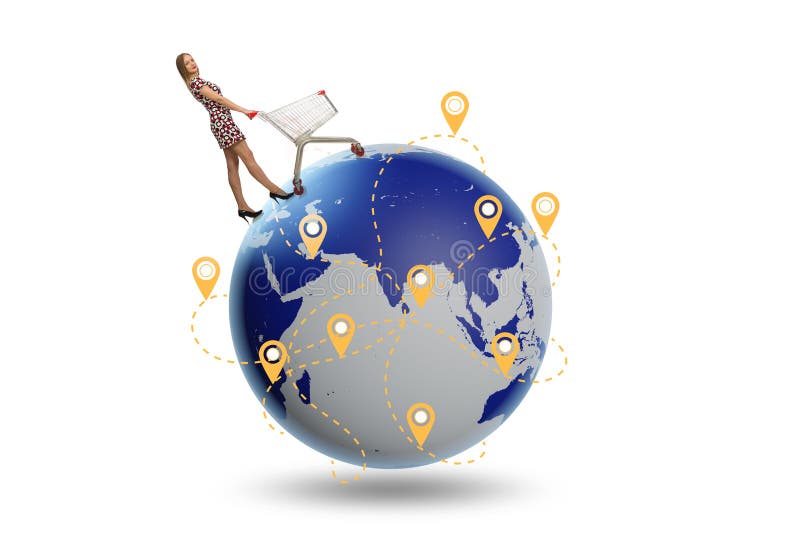 Concept of global shopping with globe and shopper stock images