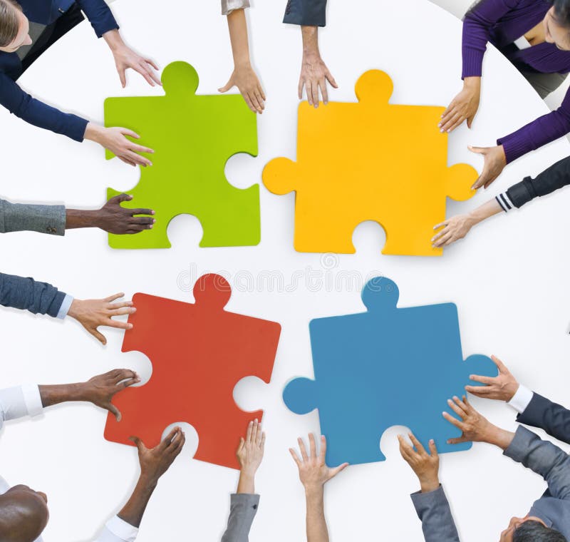 Concept groepswerk het Bedrijfs van Team Meeting Unity Jigsaw Puzzle