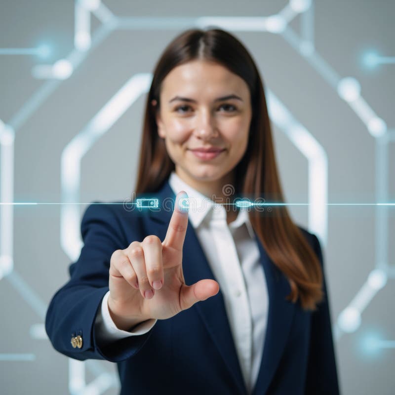 Hand on hightech network symbolizing cuttingedge business with AI science vector illustration