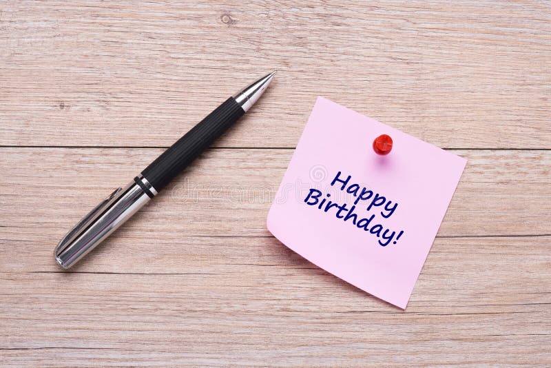 Concept Happy Birthday As Reminder on Pink Sticky Note Stock Image