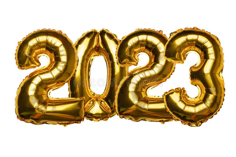 2023 Happy New Year concept from tight aranged balloon on white