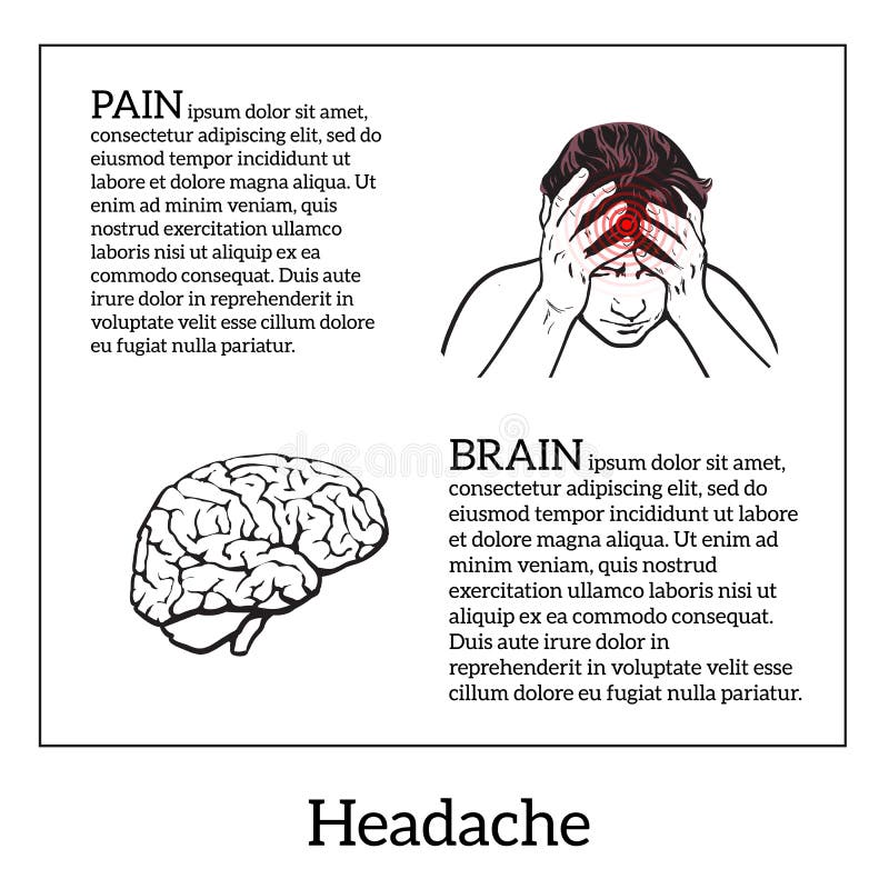 Concept headache, brain sketch illustration royalty free illustration Concept headache, brain sketch illustration royalty free illustration