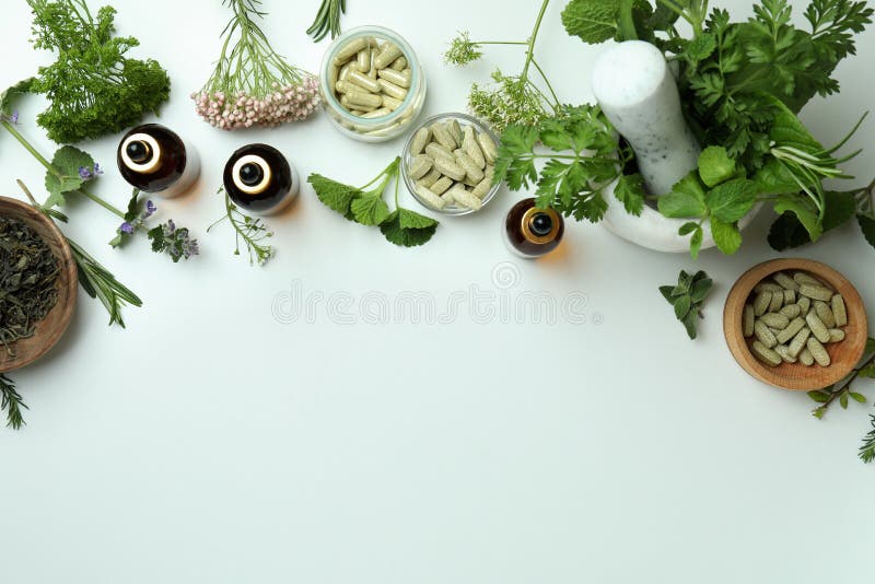 Concept of Herbal Medicine Pills on White Background, Space for Text Stock  Image - Image of capsule, care: 219079973