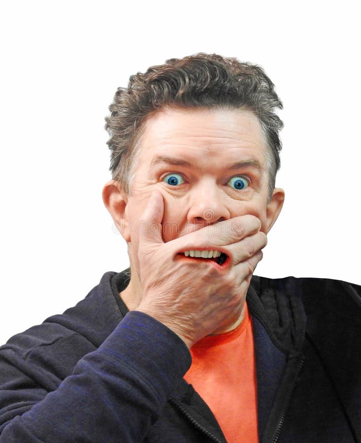 Facial expression hand over mouth visual speech speak mute deaf body language mime miming gestures gesture gesticulate surprise stock image Facial expression hand over mouth visual speech speak mute deaf body language mime miming gestures gesture gesticulate surprise stock image