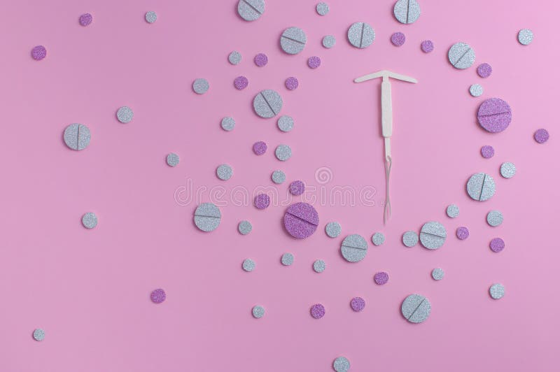 Concept hormonal contraception - pills and IUD, copyspace