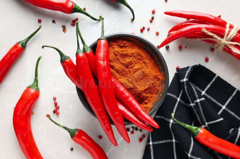 Concept of Hot and Spicy Ingredients Red Hot Chili Pepper Stock Image