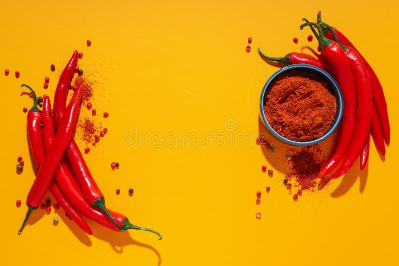 Concept of Hot and Spicy Ingredients Red Hot Chili Pepper Stock Image