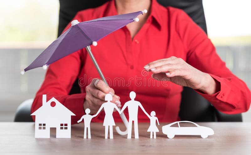 Concept Of House, Family And Car Protection Coverage Stock