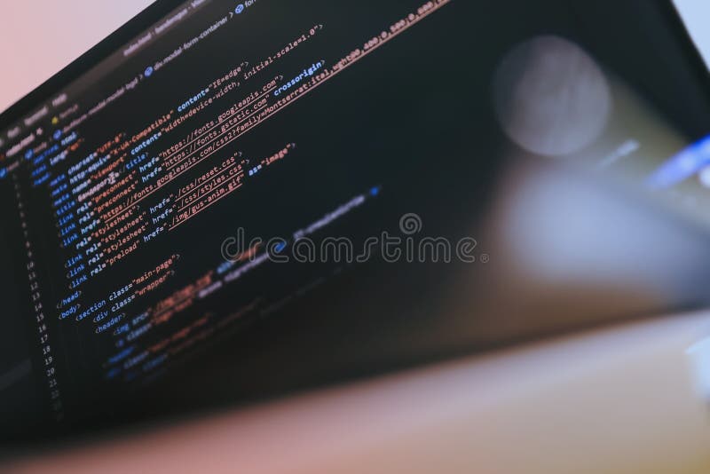 Concept of html css coding head of the page stock photo image of code