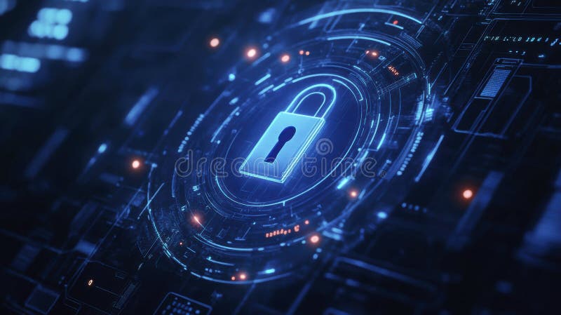 Advanced Digital Lock Displayed on Computer Screen, Representing Cutting-Edge Cybersecurity Measures royalty free stock images