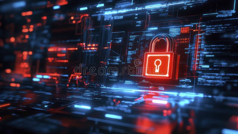 Advanced Digital Lock Displayed on Computer Screen, Representing Cutting-Edge Cybersecurity Measures royalty free stock images