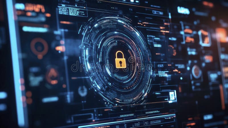 Advanced Digital Lock Displayed on Computer Screen, Representing Cutting-Edge Cybersecurity Measures stock image