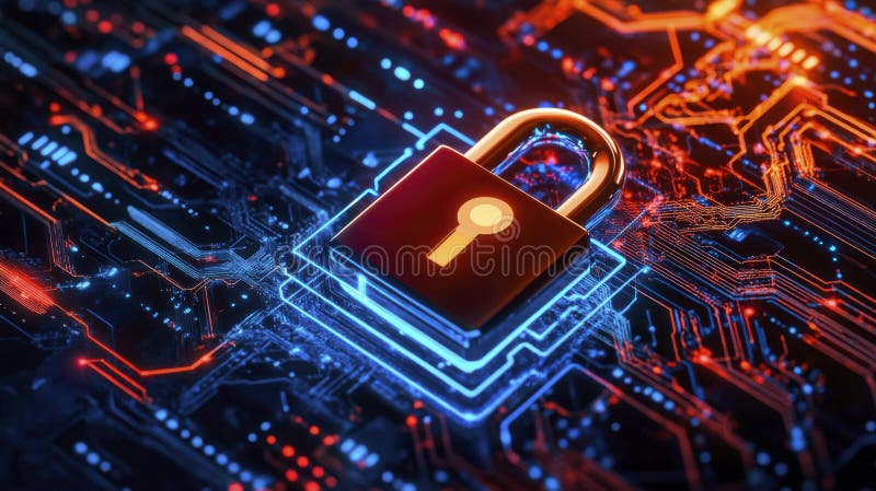 Advanced Digital Lock Displayed on Computer Screen, Representing Cutting-Edge Cybersecurity Measures stock photography