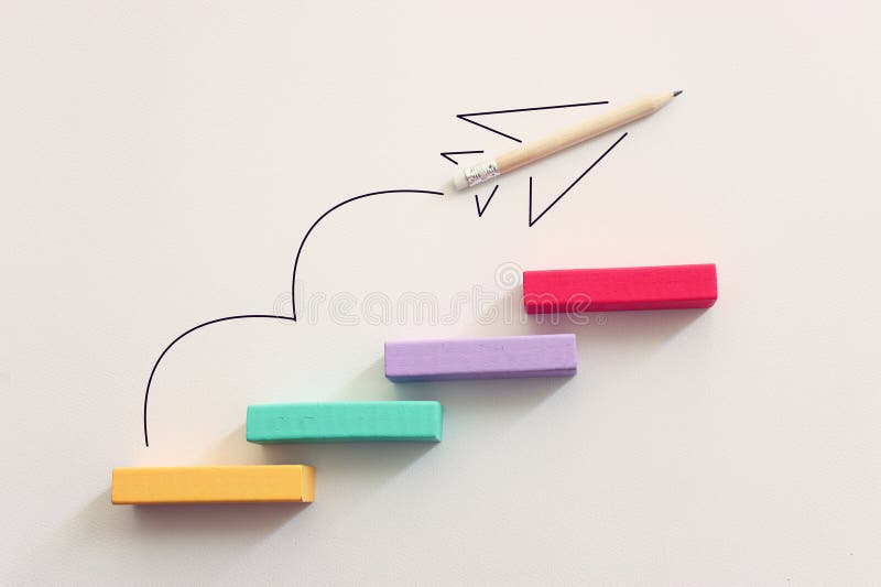 Concept image of a pencil in an airplane metaphor. Idea of leadership and education royalty free stock photos