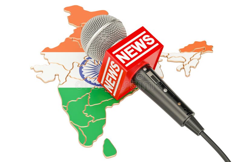 Concept indien d'actualités, actualités de microphone sur la carte de l'Inde 3d ren illustration de vecteur Concept indien d'actualités, actualités de microphone sur la carte de l'Inde 3d ren illustration de vecteur