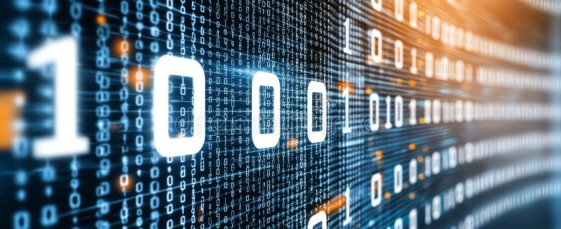 The concept of information technology is represented as a high-tech image of binary code flowing in a blue digital data royalty free stock photos
