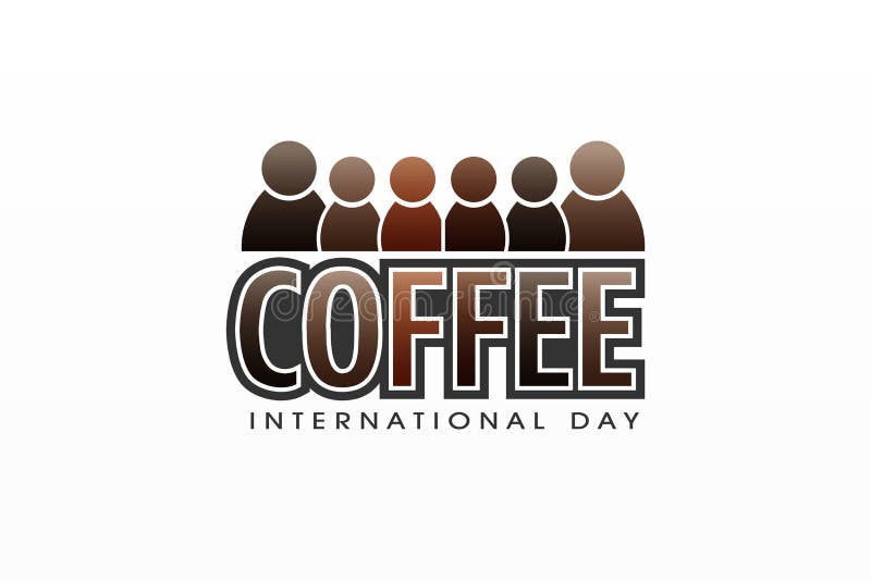 Coffee international day, colorful vector letter and people