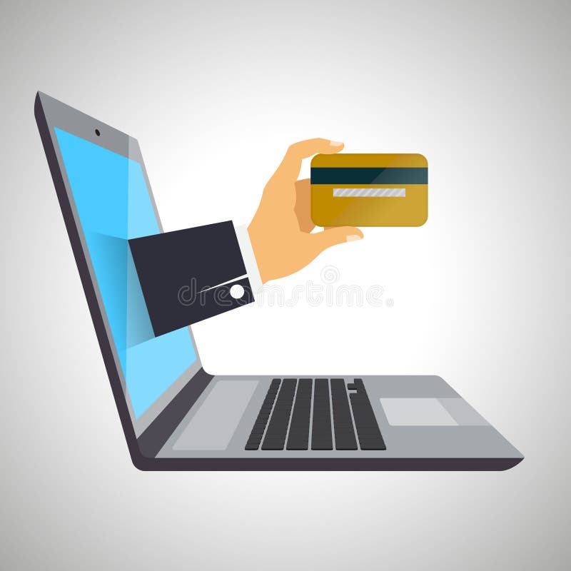 Concept Internet-bankwezen, op witte achtergrond wordt geïsoleerd die Laptop, hand met creditcard
