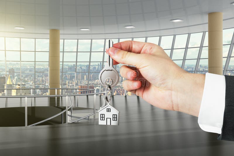Concept of the keys to new large office with city view royalty free stock photos Concept of the keys to new large office with city view royalty free stock photos