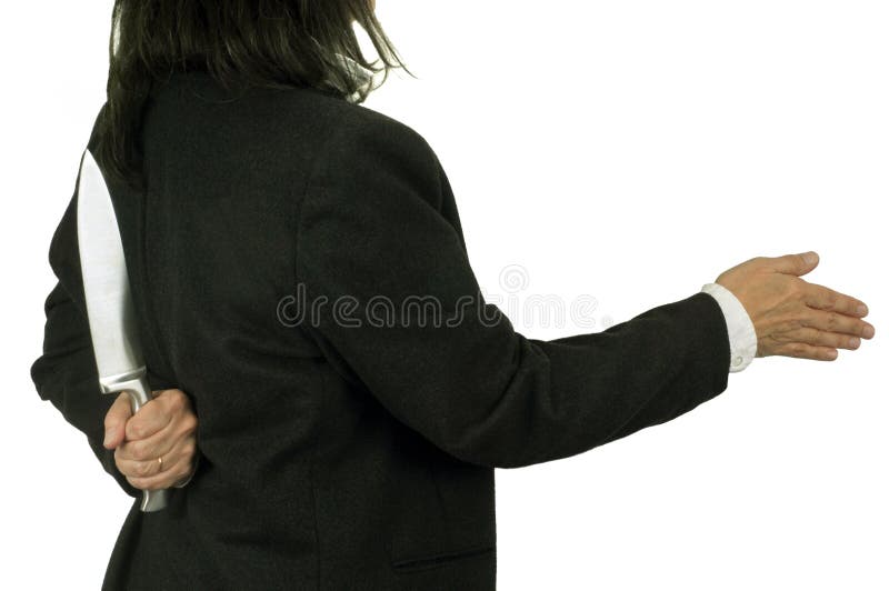 Man Hiding Knife Behind His Back Over Grey Stock Image - Image of ...