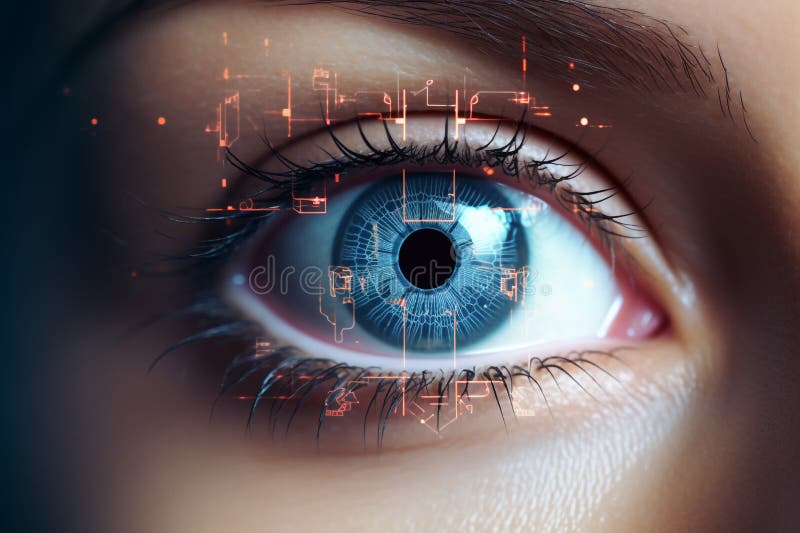 Concept of laser eye surgery for glaucoma: Close-up of eye with reticle or target overlay, also useful for conveying Lasik procedures. High quality photo AI generated