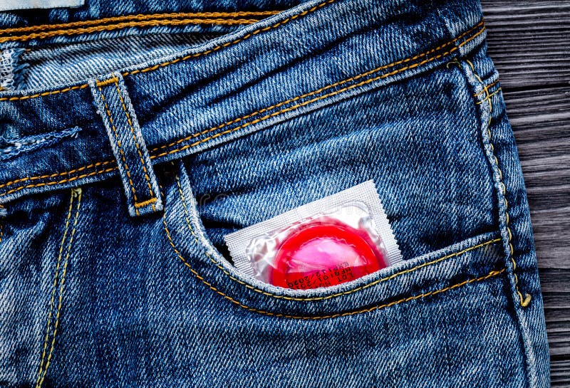 Concept Male Contraception Condom in Jeans Pocket Stock Image Image