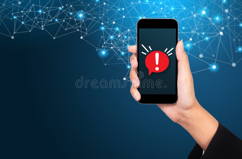 Concept of malware notification or error in mobile phone royalty free stock photography