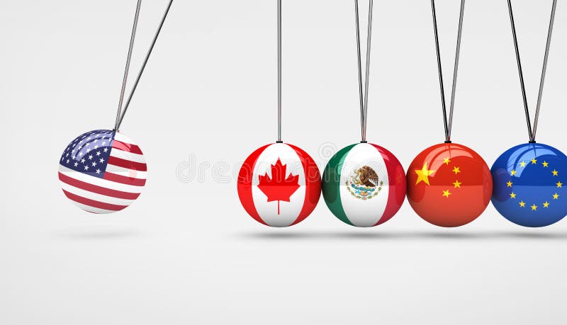 United States of America economy impact on world global market concept 3D illustration. United States of America economy impact on world global market concept 3D illustration.