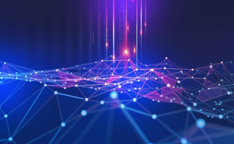 Concept mare de date. fundal tehnologic abstract cu blockchain. rețele neuronale și inteligență artificială vector illustration