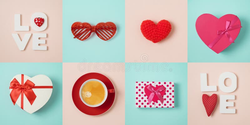 Concept minimal de jour de valentines avec la forme, le boîte-cadeau et le c de coeur