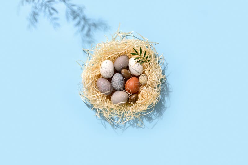 Concept minimal de Pâques avec des oeufs de pâques dans un nid image libre de droits