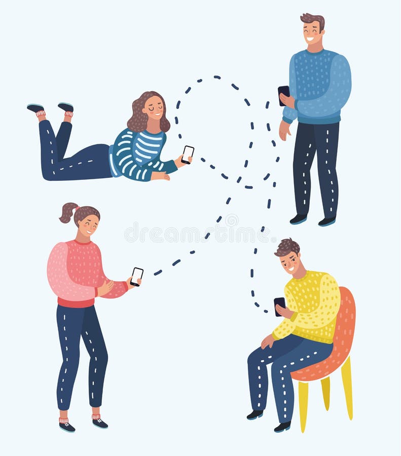 Concept mobile de messager Medias sociaux Un groupe des jeunes avec des smartphones illustration libre de droits Concept mobile de messager Medias sociaux Un groupe des jeunes avec des smartphones illustration libre de droits