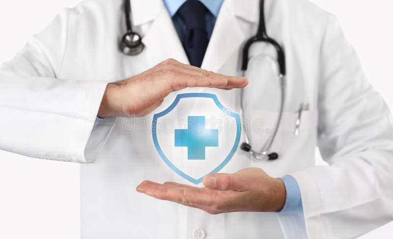Concept médical d'assurance médicale maladie, symbole croisé image stock