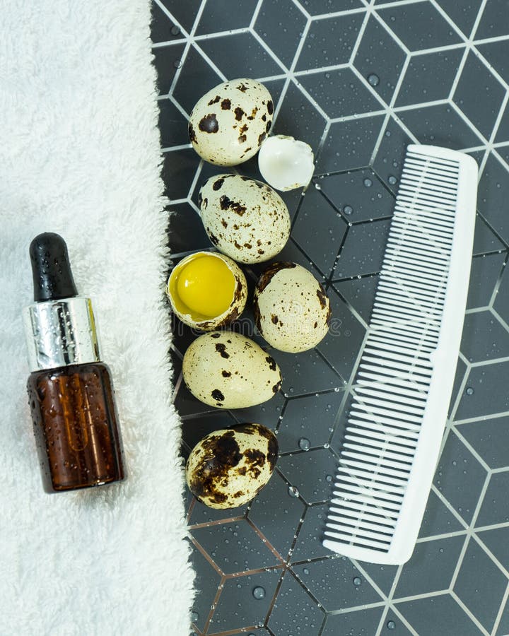 The Concept of Natural Cosmetics Based on Eggs, a Bottle Layout, a Comb