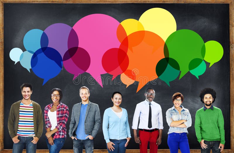 Concept parlant de communication de message occasionnel de personnes images libres de droits