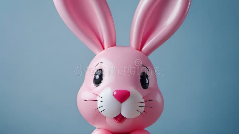 Photo Of Adorable Cute Pink Latex Rabbit, Bunny With A Heartshaped Nose In The Shape Of A Balloon On A Soft Blue Ba. Generative AI vector illustration