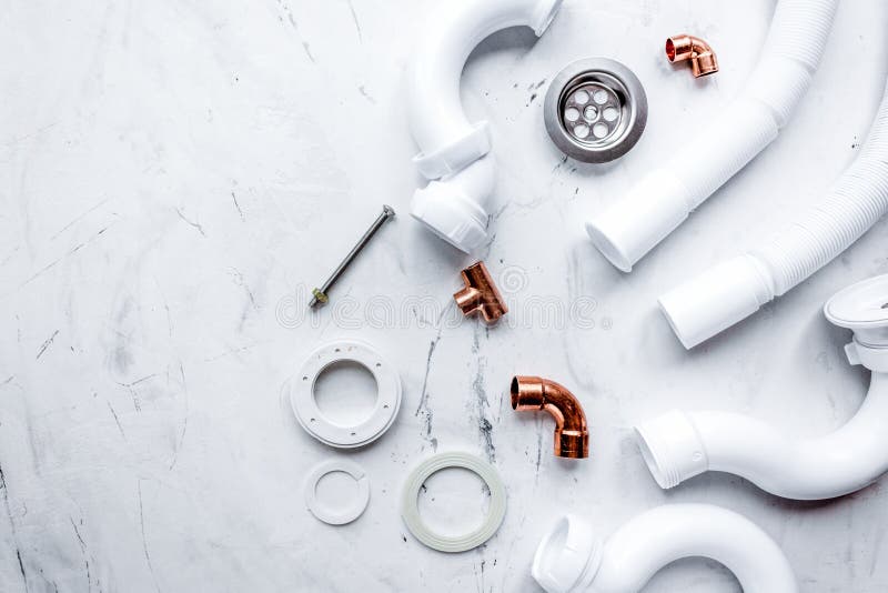 Concept Plumbing Work Top View on Stone Background Stock Image Image