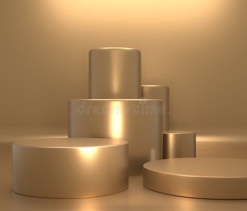 Concept product shelf podium gold color or empty pedestal display on vivid fashion background with minimal royalty free illustration