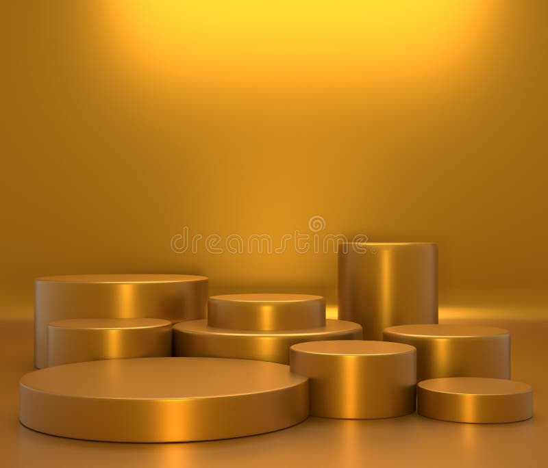 Concept product shelf podium gold color or empty pedestal display on vivid fashion background with minimal. 3D rendering vector illustration