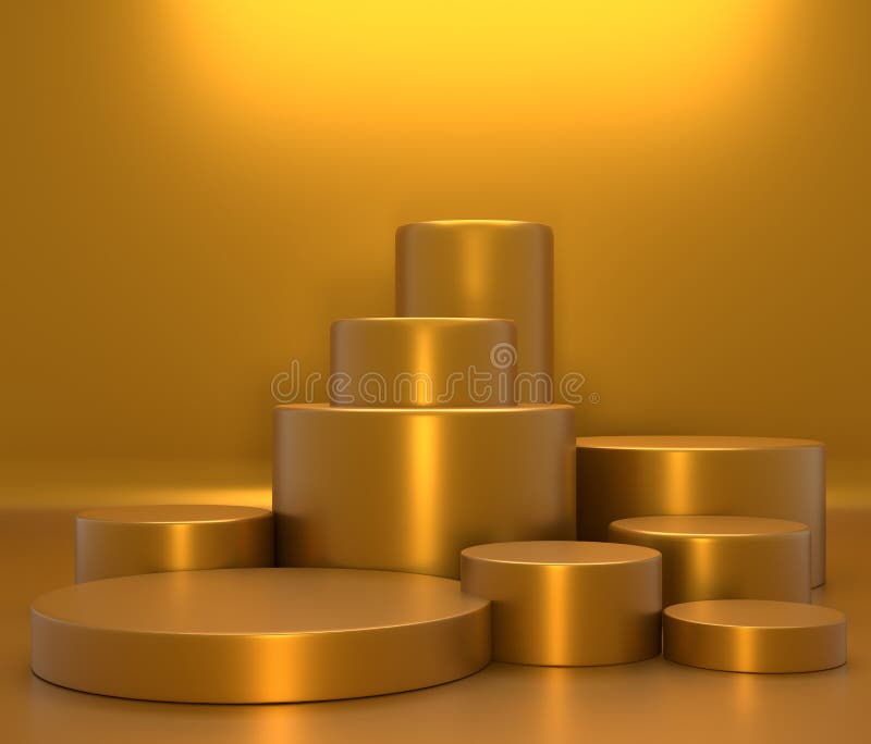 Concept product shelf podium gold color or empty pedestal display on vivid fashion background with minimal. 3D rendering royalty free illustration