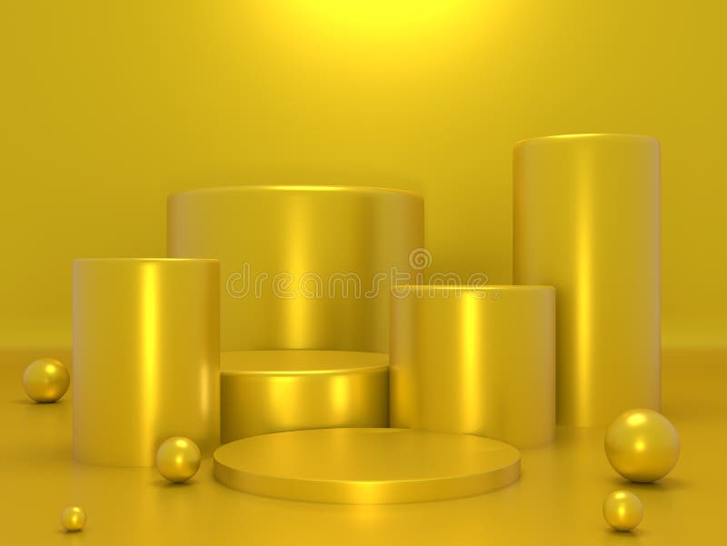 Concept product shelf podium gold color or empty pedestal display on vivid fashion background with minimal. 3D rendering royalty free illustration