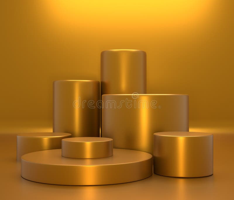 Concept product shelf podium gold color or empty pedestal display on vivid fashion background with minimal. 3D rendering stock illustration