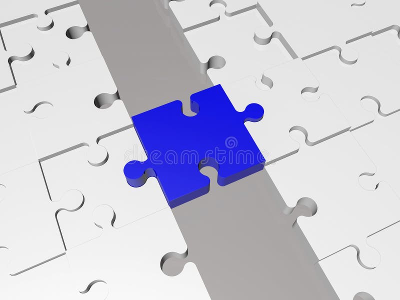 Concept with Puzzle pieces in in blue on grey stock photos