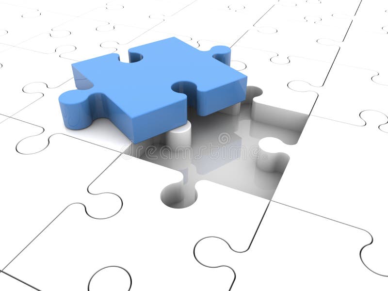 Concept with puzzle pieces in blue and white royalty free stock image