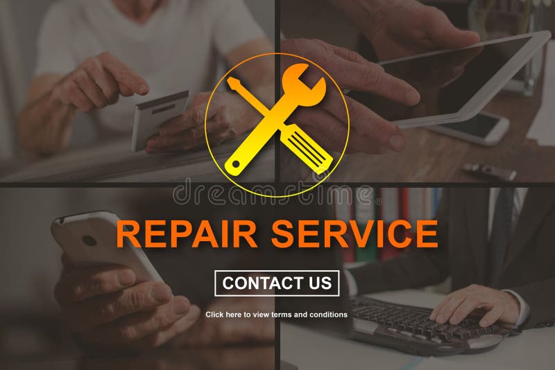 Repair service concept illustrated by pictures on background. Repair service concept illustrated by pictures on background