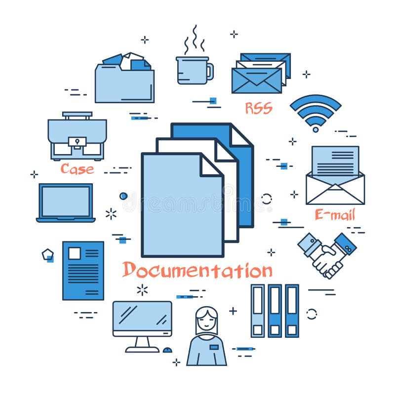 Concept rond bleu de documentation illustration libre de droits Concept rond bleu de documentation illustration libre de droits