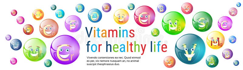 Download Concept Sain D'élément De Chimie De Nutrition De La Vie De Bannière Colorée Nutritive De Minerais De Vitamines Illustration de Vecteur - Illustration du ascorbique, drogue: 77156589