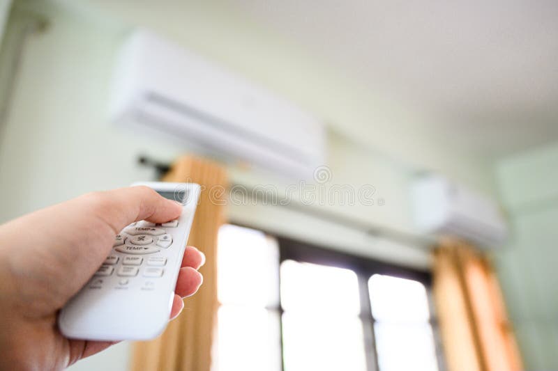 Hand Push Down Button Air Conditioner Remote and Turning Off Working