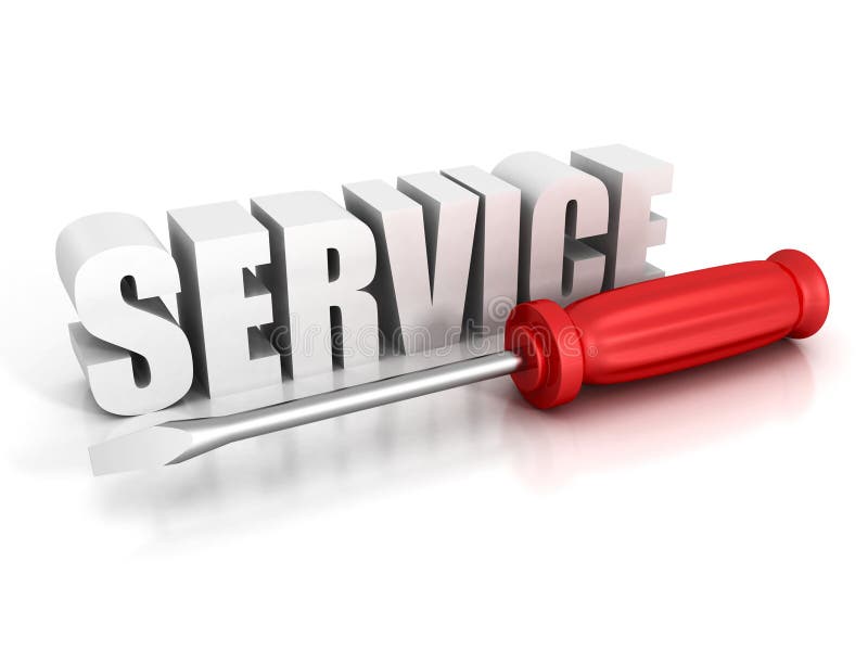 Concept SERVICE text with red screwdriver on white background